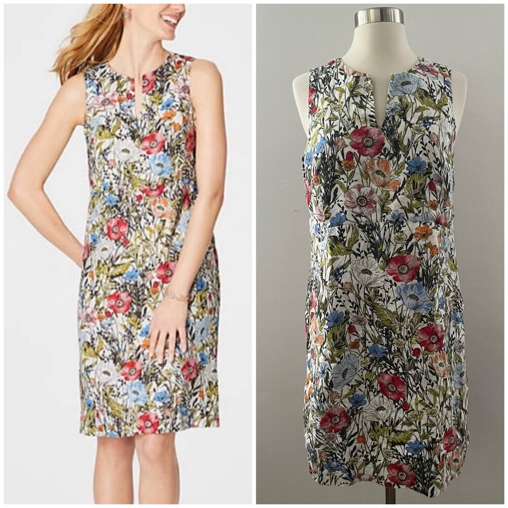 J. Jill Love Linen Garden Dress Small Petite Floral Sleeveless Summer Colorful